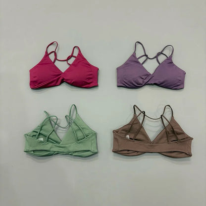 HISTELLO Vision Sports Bra Women Cross Back Seamless Yoga Bra With Removable Pads Backless Underwear Gym Running Sports Top