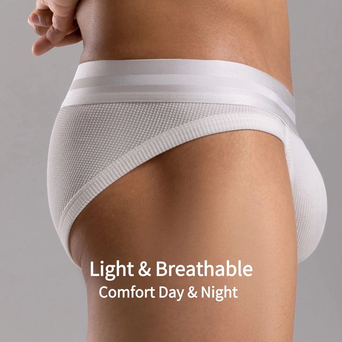 3pcs Sexy Men Waffle Cotton Briefs with Raised Bag Support Pouch With Hole U Spacious Separate Crotch Breathable Anti-sweat