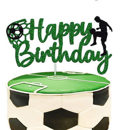 Green Football Cake Flag Topper Happy Birthday Cake Flags Soccer Birthday Sports Party Cake Baking Decor
