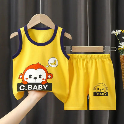Summer Children's Vest Set Pure Cotton Baby Sleeveless Vest 2-piece Clothes Boy's Clothing Set Baby Toddler Clothing For Boy