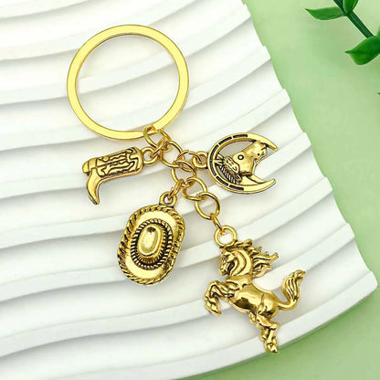 1pc Vintage Western Cowboy Keychain, Alloy Western Horse, Western Hat, Boots Design Key Ring, for Car Keys, Backpacks, Wallets