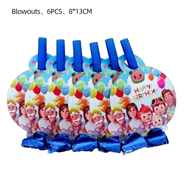 Cocomelon Balloon JJ Melon Watermelon Toy Happy Birthday Banner Party Decoration Backdrop Cake Topper JOJO Disposable Tableware