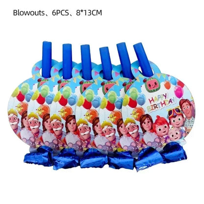 Cocomelon Balloon JJ Melon Watermelon Toy Happy Birthday Banner Party Decoration Backdrop Cake Topper JOJO Disposable Tableware