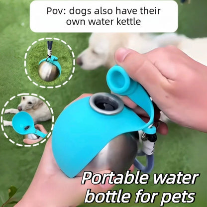 Dog Water Bottle with Removable Silicone Bowl,285ml Stainless Steel Construction, Leak-Proof for Outdoor Activities Like Walking