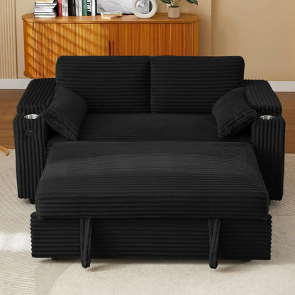 hansones 65'' 3-in-1 Folding Convertible Sofa Bed, Pullout Sofa, Modern Chenille Fabric, 360° Swivel Side Table, Easy Assembly,