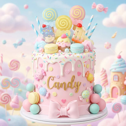 22pcs Candy Cake Topper Girls Birthday Party Decoration Lollipop Cake Decoration Ice Cream Cupcake Toppers
