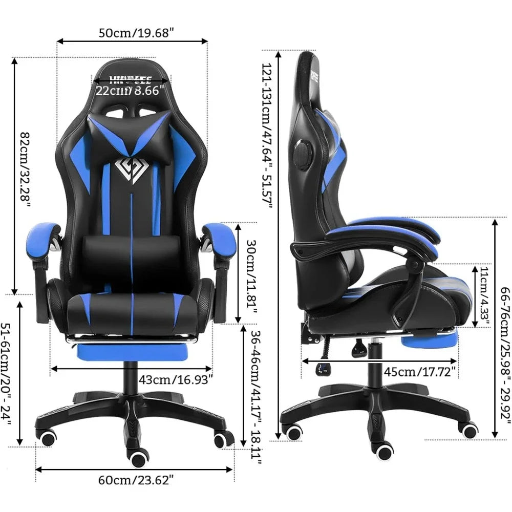 Fashion High Back Video Game Chair with Speakers Massage Computer Gaming Chair with LED Lights and Footrest