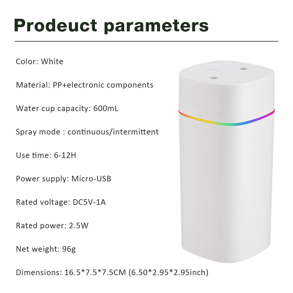 Portable USB Cool Mist Nano Sprayer 600ml Aroma Oil Diffuser for Home Car Electric Air Humidifier Mist Maker Light Aromatherapy