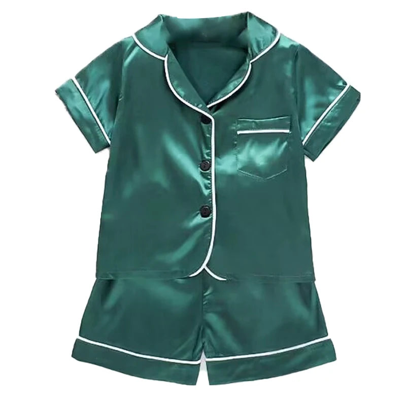 Boys Girls Ice silk satin Cartoon printing Tops Pants Set home Wear Children's pajamas set Baby suit Kids Clothes Toddler