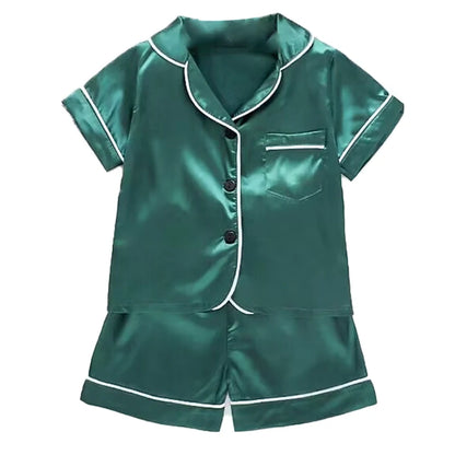 Boys Girls Ice silk satin Cartoon printing Tops Pants Set home Wear Children's pajamas set Baby suit Kids Clothes Toddler