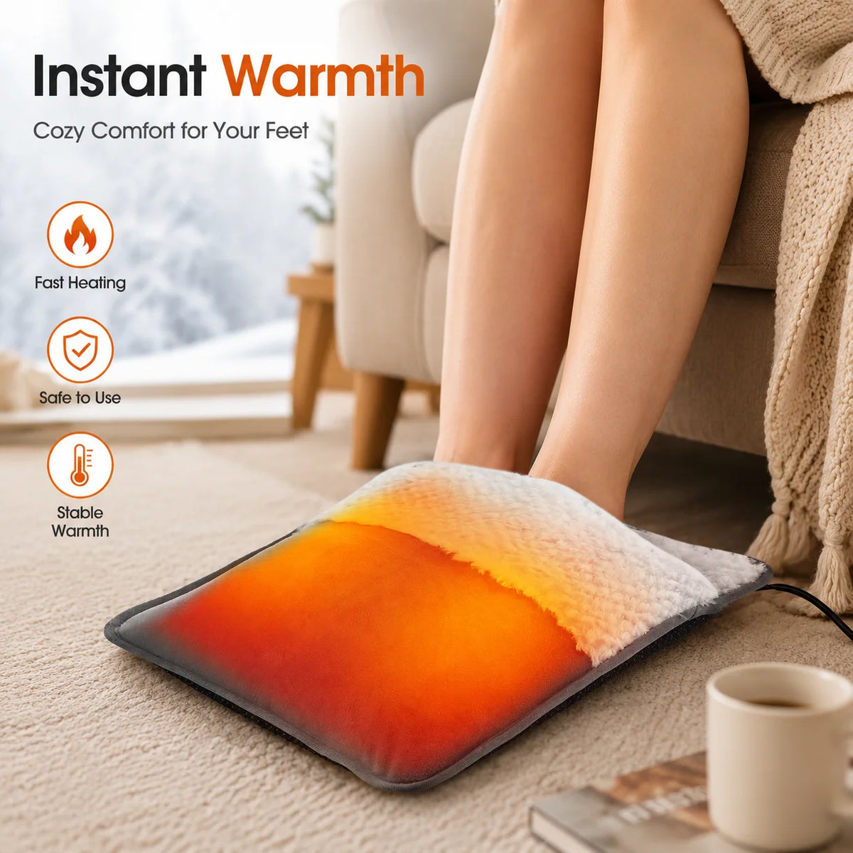 Portable USB Electric Foot Heating Pad Soft Washable Foldable Foot Heater Winter Foot Warming Mat for Bed,Under Desk,Office,Home