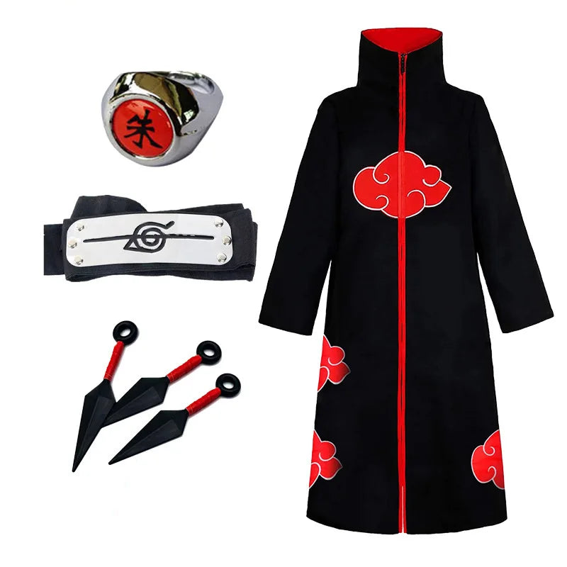 Anime Ninja Cosplay Akatsuki Cosplay Costume Uchiha Itachi Red Cloud Cloak Robe Cloak Headband Props Halloween Clothe