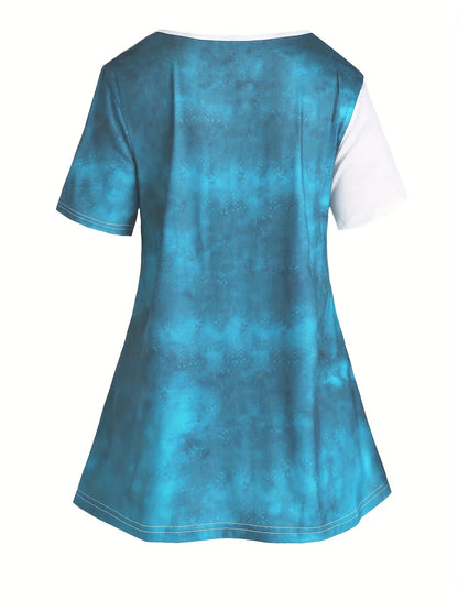Plus Size Matching Sets Summer Female Large Size Blue Butterfly Print Color T-Shirt Short Sleeve Print Pants Casual Two-Piece Se