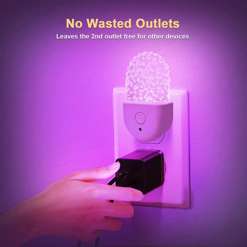 RGB Plug in Night Light Color Changing Dusk to Dawn Wall Socket Wireless LED Nightlight for Kid Living Room Bedroom Bedside Lamp