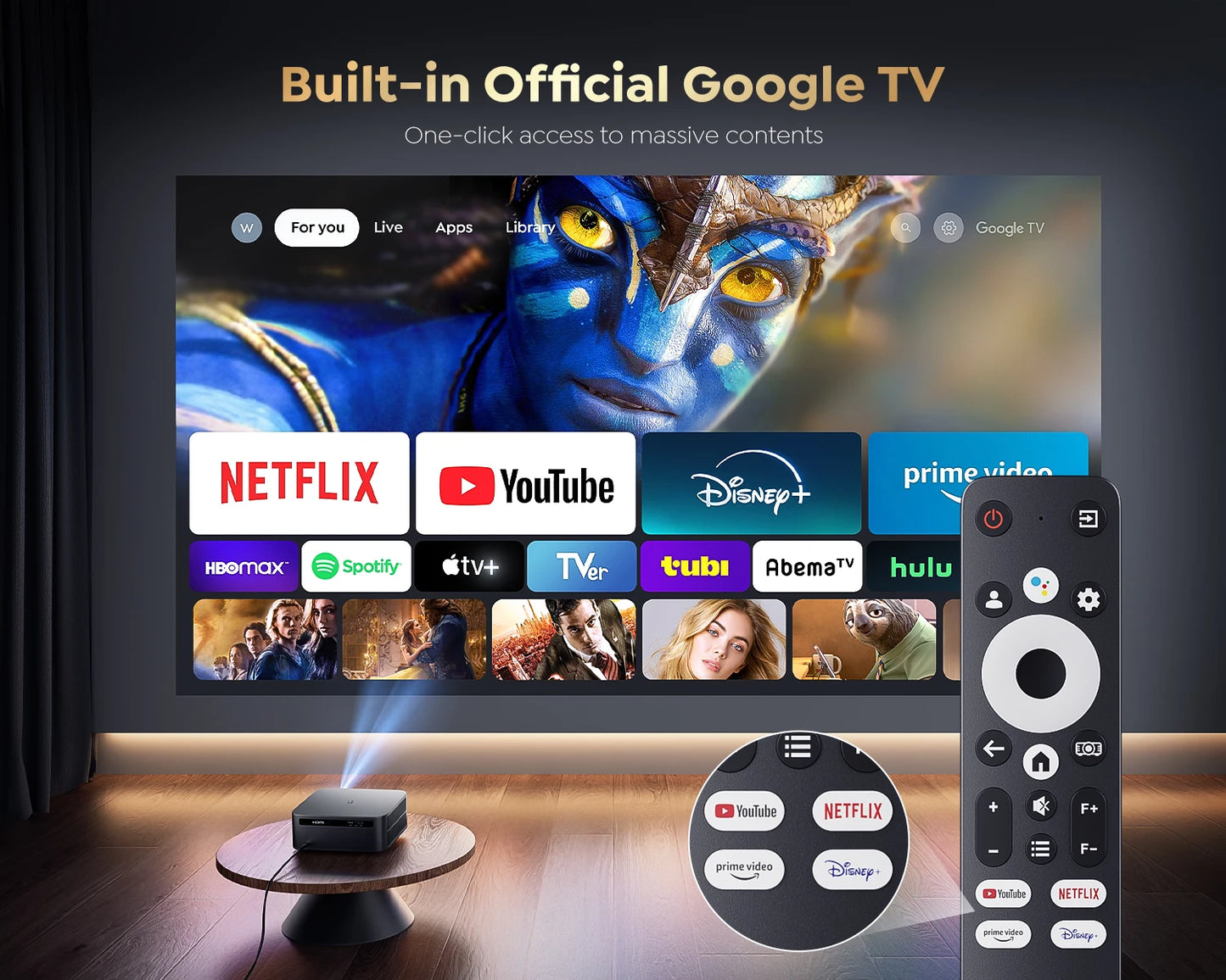 High Brightness 4k Android Projector 45000Lumens  Auto Focus WIFI 6 BT5.2 Dolby Home Movie Theater Google TV Smart Projectors