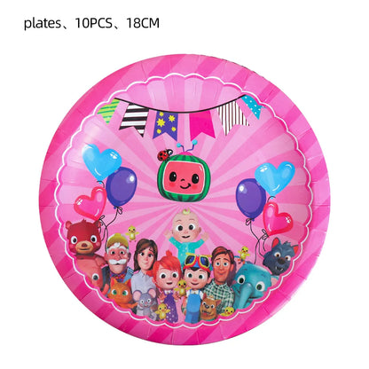 Cocomelon Balloon JJ Melon Watermelon Toy Happy Birthday Banner Party Decoration Backdrop Cake Topper JOJO Disposable Tableware