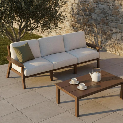 Patio Furniture Set 3 Seats, HDPE Outdoor Sectional with Washable Beige Thick Cushions, Coffee Table & Side Table,, Customized