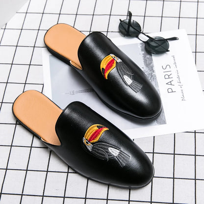 Men's Black Half Shoes For Men Leather Loafers Shoes Man Mules Casual Shoes Male Footwear Fashion Social Mocassins Summer 2023