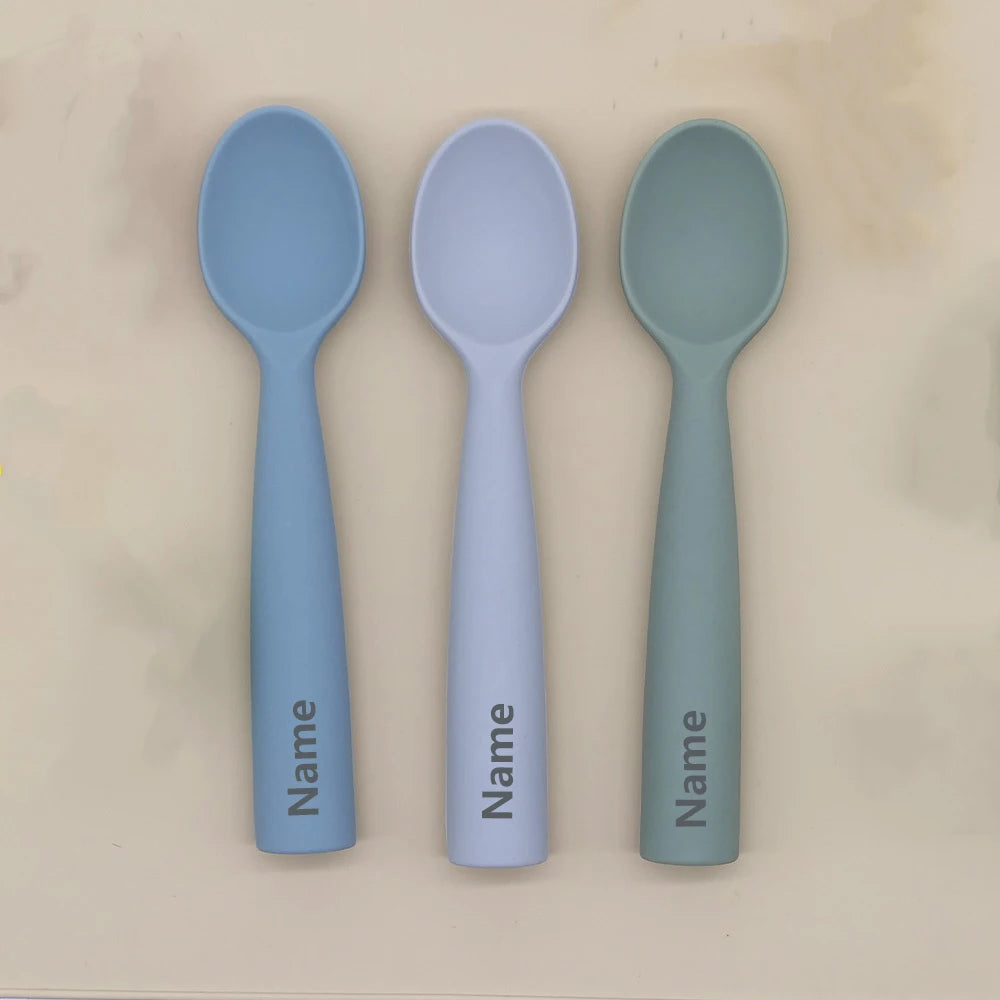 Silicone Spoon Personalized Custom Name Silicone Material Soft Spoon Baby Practice Use Suitable