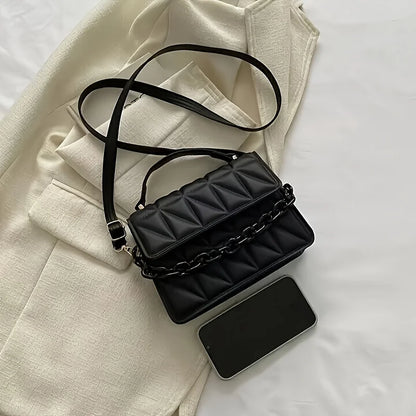 Quilted Rhombus Small Handbag for Women, Retro Thick Chain Flap Square Purse, Versatile Crossbody Shoulder Bag for Daily Outfit