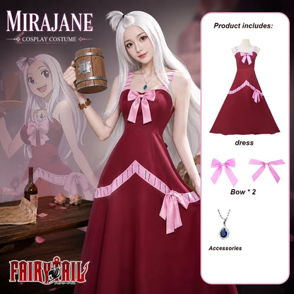 Anime Mirajane Strauss Fairy Tail Red Long Dress Cosplay Full Set Costume Outfit Women Halloween Party Stage Cos Convention