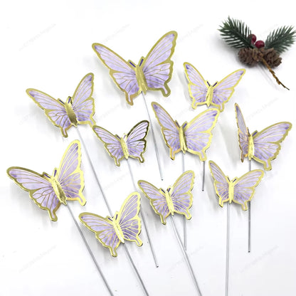 DIY Stamping Gold Pink Butterfly Cake Toppers Happy Birthday Cake Decoration Wedding Party Decor Shower Dessert Baking Supplies