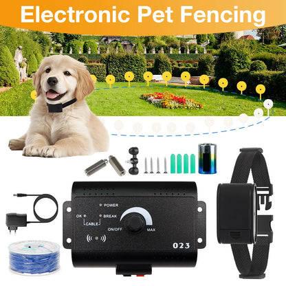 023 Dog Electric Fence Shock Training Collar Electronic Pet Fencing System Adjustable Control Range Wired Containment