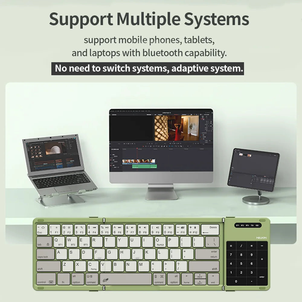 NILLKIN Folding Wireless Bluetooth Keyboard with Touchpad Mini Rechargeable Keyboard for Office Travel for Window/iOS/Android/PC