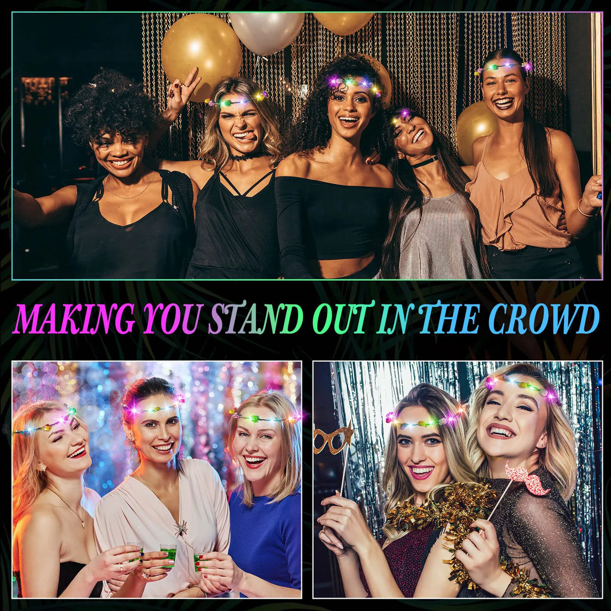 10-300pcs LED Flower Crowns Light Up Headbands Glowing Flower Crown Garland Glow in the Dark Headband for Wedding Party