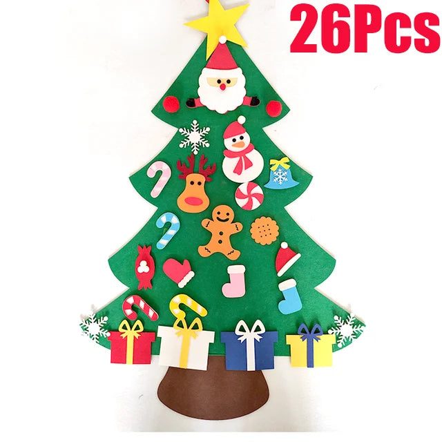 DIY Felt Christmas Tree with Hanging Ornament LED String Lights for Kids Gifts Christmas Decoration 2024 New Year Xams Supplies