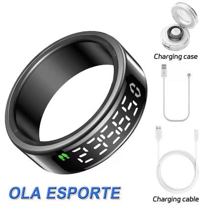 New Smart Ring R13 LED Display Screen Gesture Sweep Video Heart Rate Sleep Monitor 5ATM Waterproof Wireless Charging Rings HT30