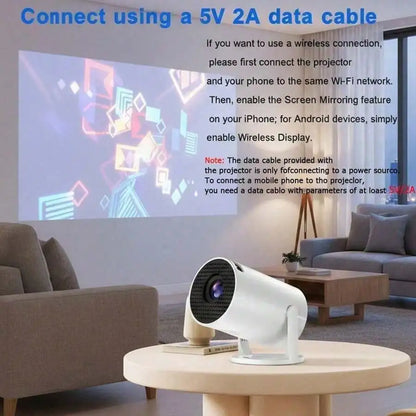 Projector - Supports 4K resolution, brightness 5000 lumens, 240 °   Full-angle projection, automatic keystone correction and autofocus, WiFi 6 and Bluetooth 5.3 wireless projection, ultra-quiet design ≤26 decibels