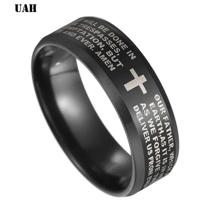 UAH Fashion 316L Stainless Steel rings for men and women Bible Lord's Prayer Cross Rings Punk Fashion Men Gift Jewelry Rings