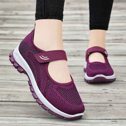 Summer Ladies Breathable Mesh Sport Shoes Lightweight Velcro Slip On Thick Sole Non Slip Elderly Women Walking Casual Sneakers