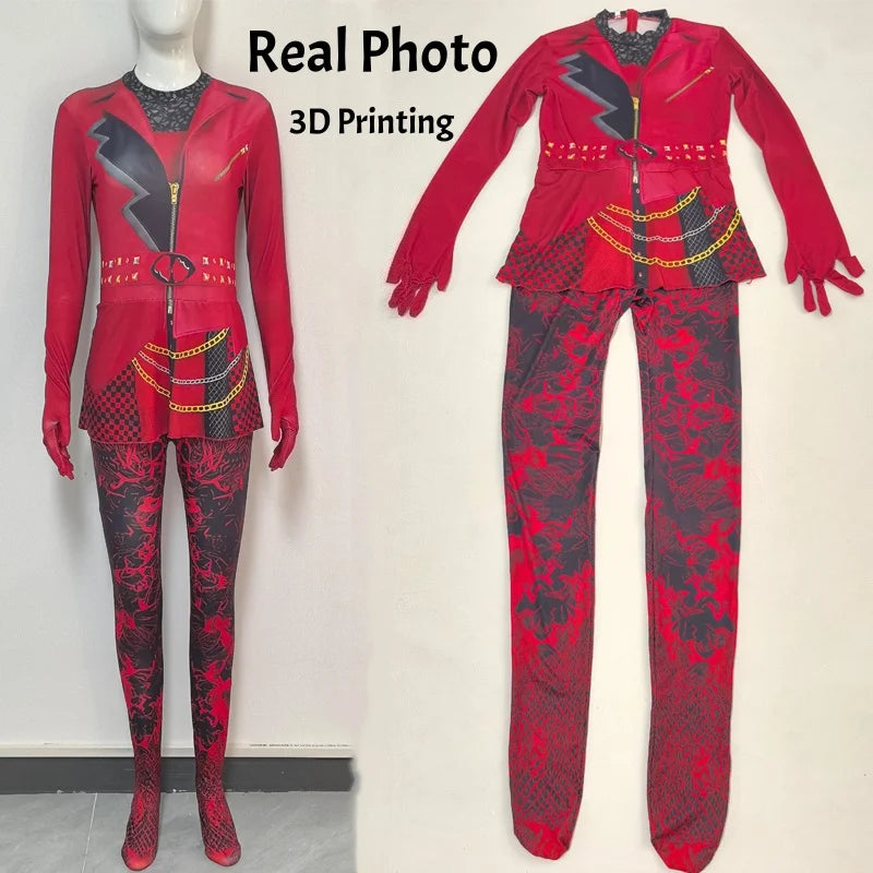 Descendants 5 Wicked Wonderland Red Princess Cosplay Costume Jumpsuit Women Halloween Party Costume