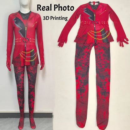Descendants 5 Wicked Wonderland Red Princess Cosplay Costume Jumpsuit Women Halloween Party Costume