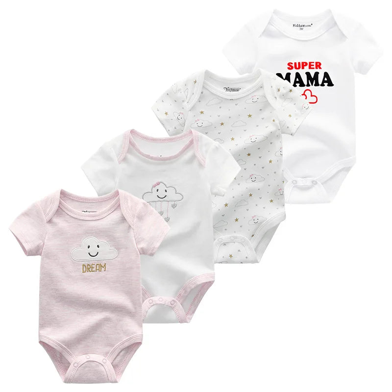 4pieces Newborn Baby Boy Clothes Cartoon Cotton Romper Summer Short