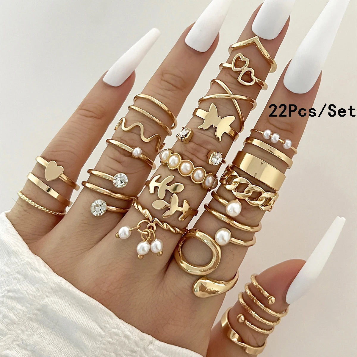 23pcs Fashion Knuckle Rings Set for Women Crystal Star Moon Eye Wave