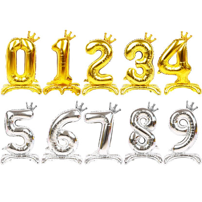 32 Inch Gold Number Stand Foil Balloons with Crown Digital Figures Globos 0-9 Birthday Party Wedding Decoration Kids Baby Shower