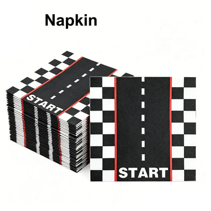 20/100Pcs Racing Car Birthday Party Supplies 7''and 9'' Paper Plates Dessert Cake Plates Napkins Racing Theme Birthday Decoratio