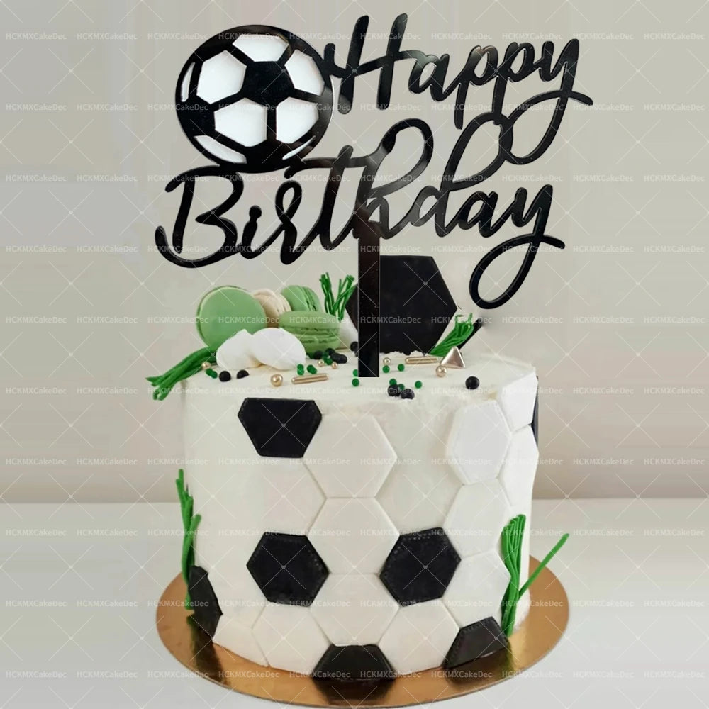 Soccer Themed Happy Birthday Cake Topper Set Acrylic Football Goal Soccer Ball Cake for Birthday Sports Party Decor Supplies