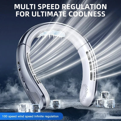 8000mAh USB Hanging Neck Fan, Portable Bladeless Mini Rechargeable Mute LED Digital Display Electric Air Cooler Handheld