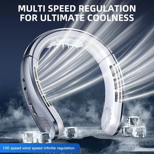 8000mAh USB Hanging Neck Fan, Portable Bladeless Mini Rechargeable Mute LED Digital Display Electric Air Cooler Handheld