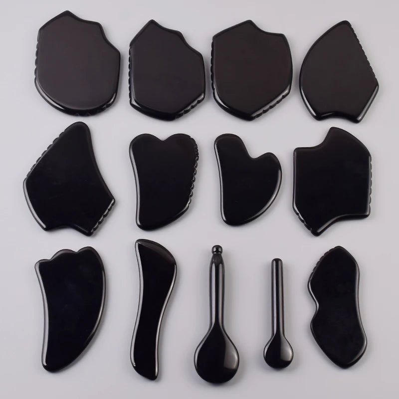 Wholesale Various Shape Black Obsidian Face Gua Sha Tool Sawtooth SPA Massager Acupuncture Facial Beauty Product For Health Care