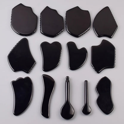 Wholesale Various Shape Black Obsidian Face Gua Sha Tool Sawtooth SPA Massager Acupuncture Facial Beauty Product For Health Care