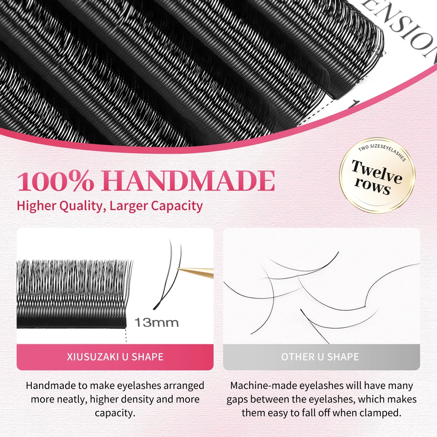 XIUSUZAKI U Shaped YY Eyelashes Extensions Matte Black Natural Double Tips U Shape 2D YY Lashes Premade Fans Volume False Lashes