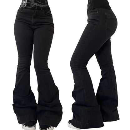 2025 Women's Concise High Waist Flared Jeans Stretchy Slim Fit Casual Chic Trendy Denim Pants Goth Harajuku Y2K Female Trousers