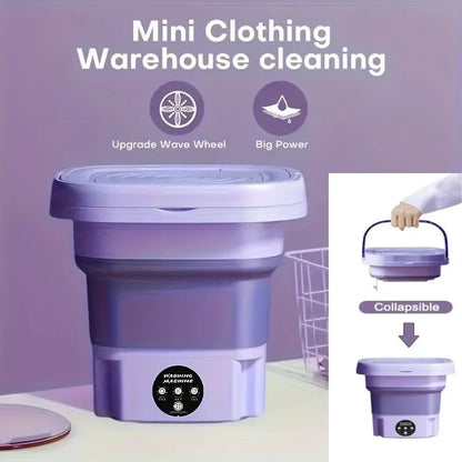 8L Mini Foldable Washing Machine with Spin Dryer Collapsible Portable Washer for Socks Underwear Panties Small Household Laundry