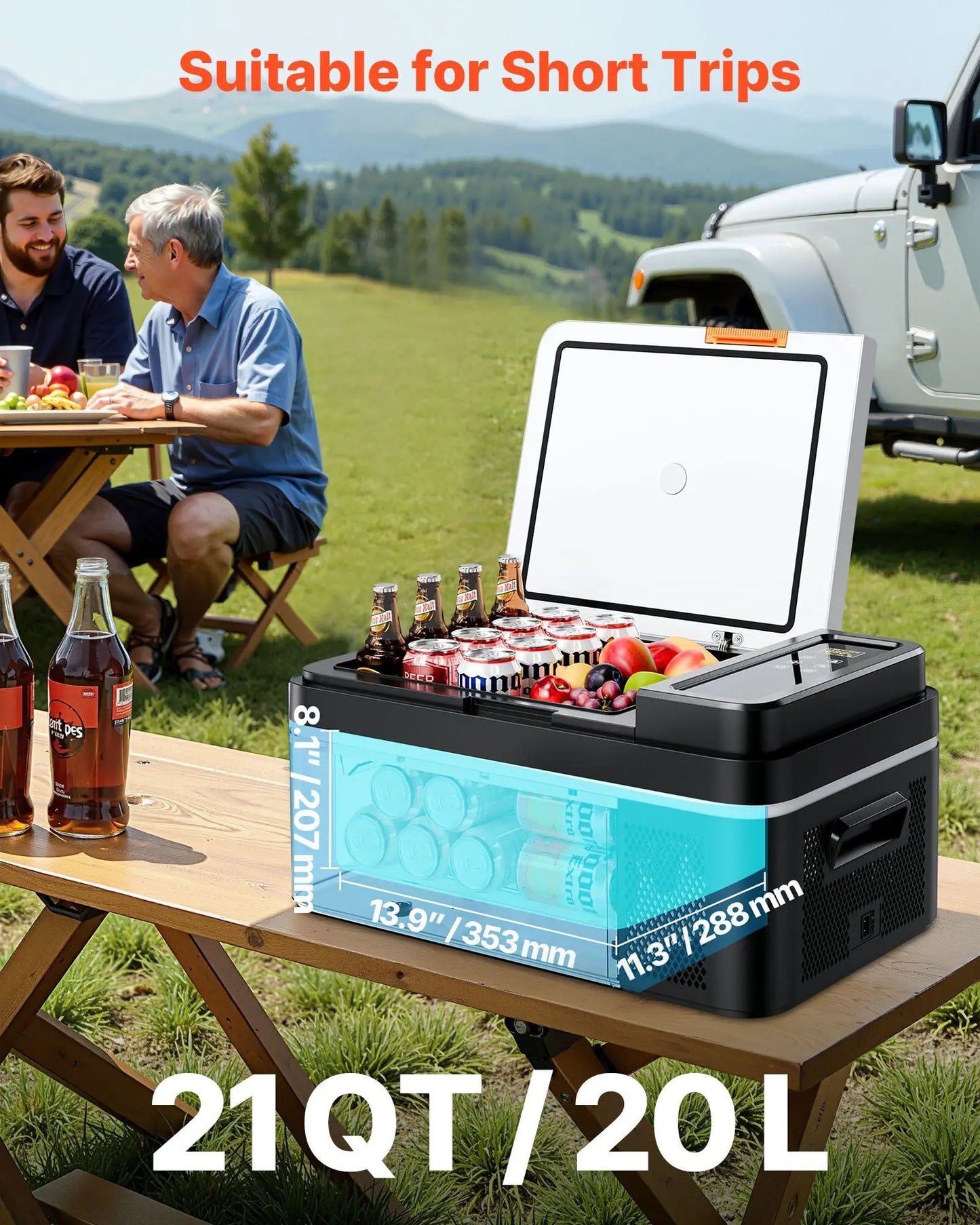 Car Refrigerator, DC 12/24V AC100-240V Compressor Electric Cooler, -4°F to 68°F Car Fridge with APP Control, 21 QT Cars Freezer for RVs, Campsites, Boats, Camping, Fishing, 60W Portable Freezer