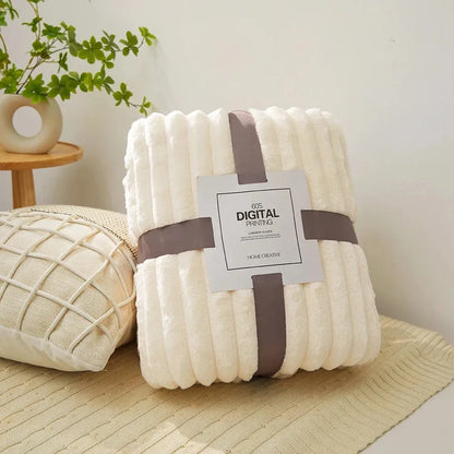 Coral Fleece Flannel Blanket 300GSM Ultra Soft Microfiber Plush Throw Blanket Warm Striped Cozy Blanket for Couch Bed Sofa
